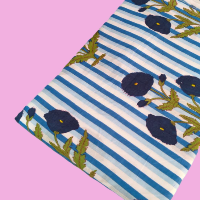 Stripe Floral Printed Designer Womens Clothing Fabric 