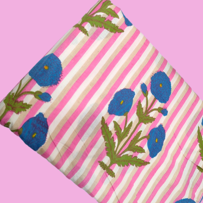 Stripe Floral Printed Designer Womens Clothing Fabric 