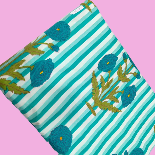 Stripe Floral Printed Designer Womens Clothing Fabric 