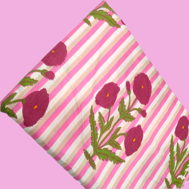 Stripe Floral Printed Designer Womens Clothing Fabric 